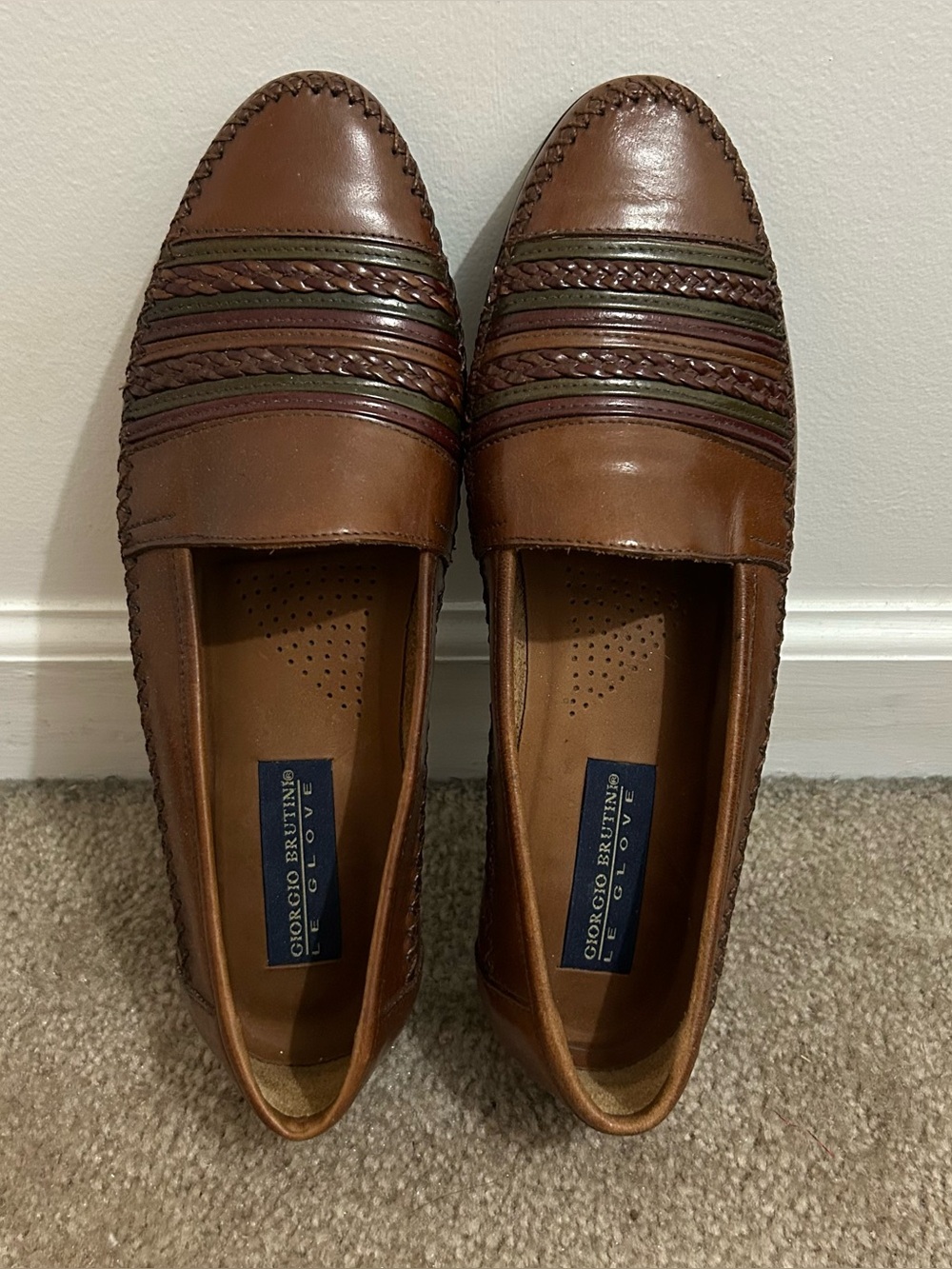 Men’s Giorgio Brutini Le Glove Brown Weaved Leather  Loafers Size 9 1/2 D